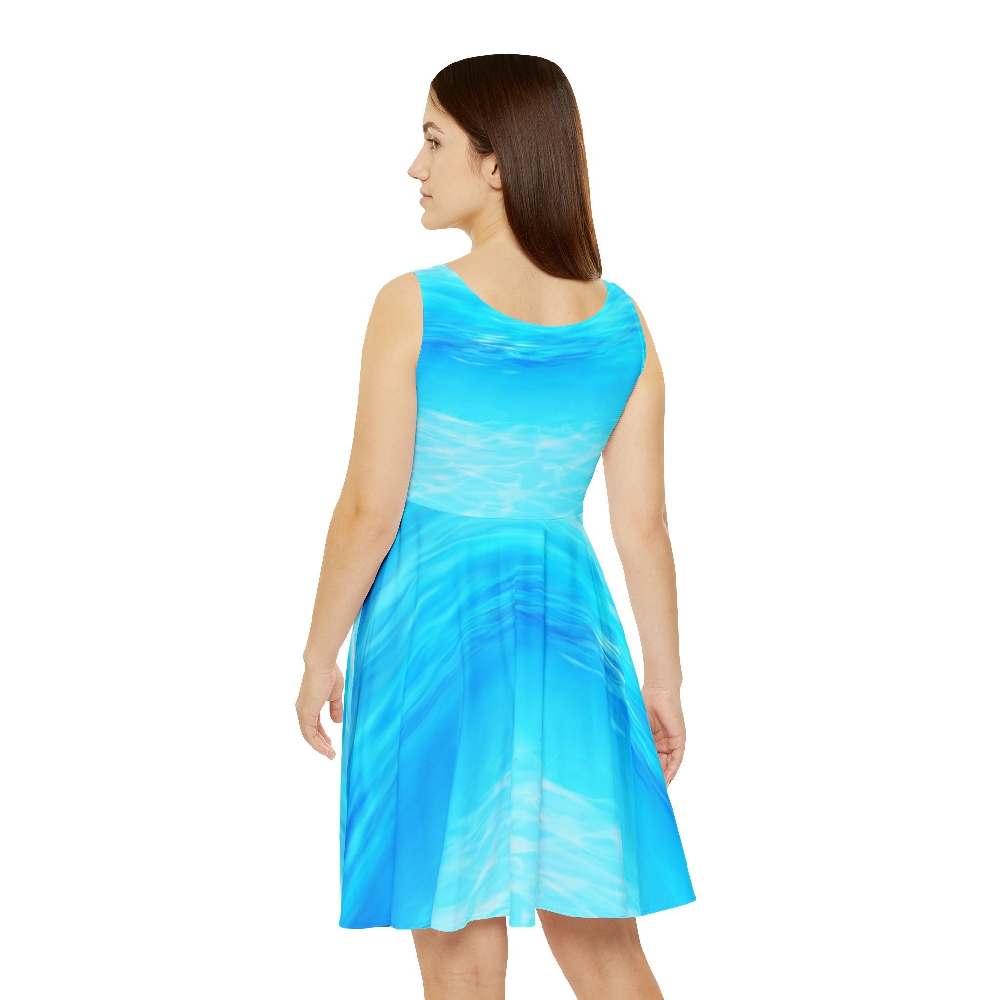 Aqua Wave Women's Skater Dress, CRUISE DRESS, Summer Dress, Beachwear, Vacation Outfit, Casual Style, Ocean-Inspired Fashion