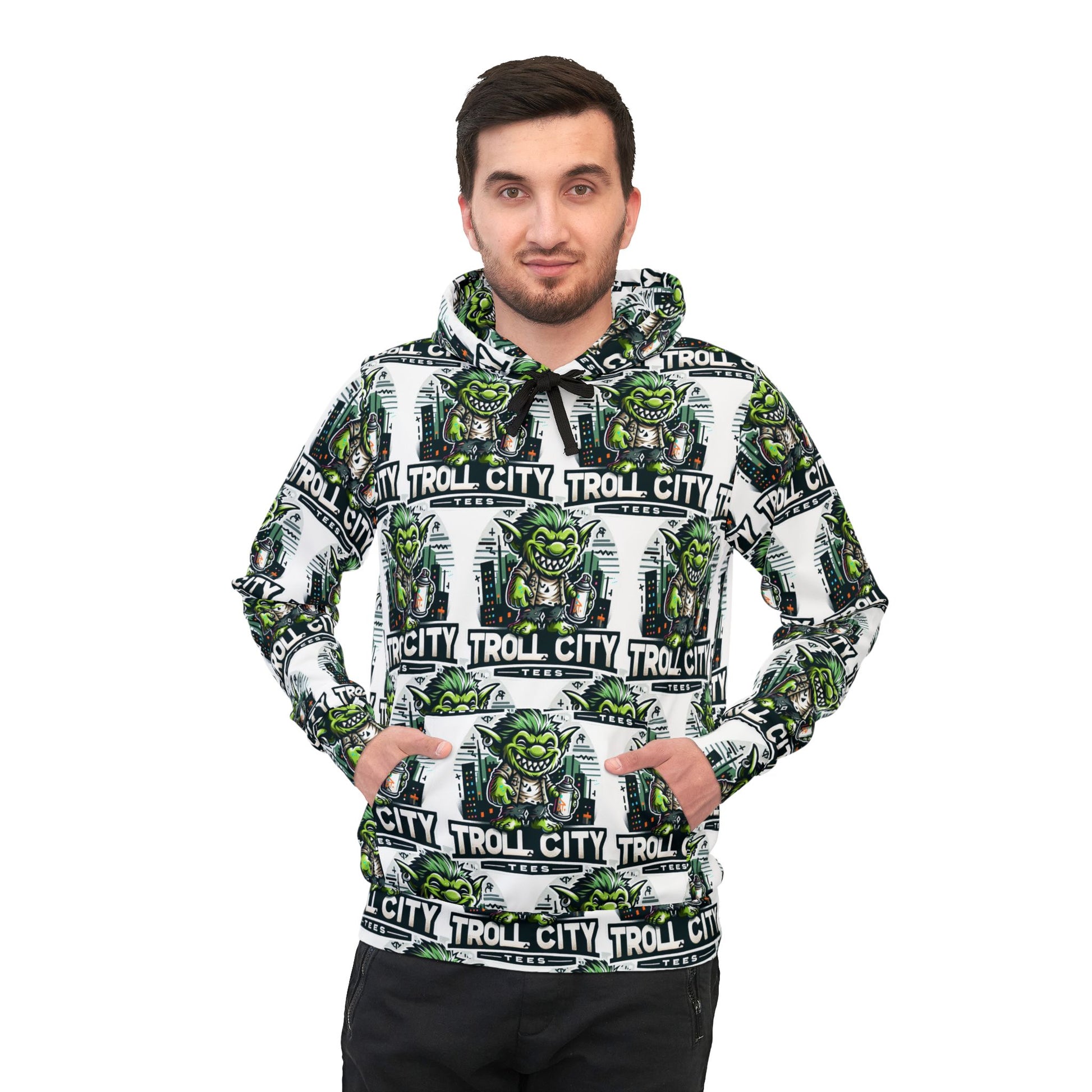 Full Print Athletic Hoodie - Troll City Tees - White Background