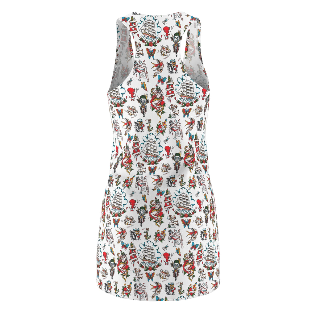 Sailor Vintage Tattoo, CRUISE DRESS, Bohemian Floral Racerback Dress, Summer Dress, Casual Dress, Beach Wear, Vacation Outfit, Festival Fashion