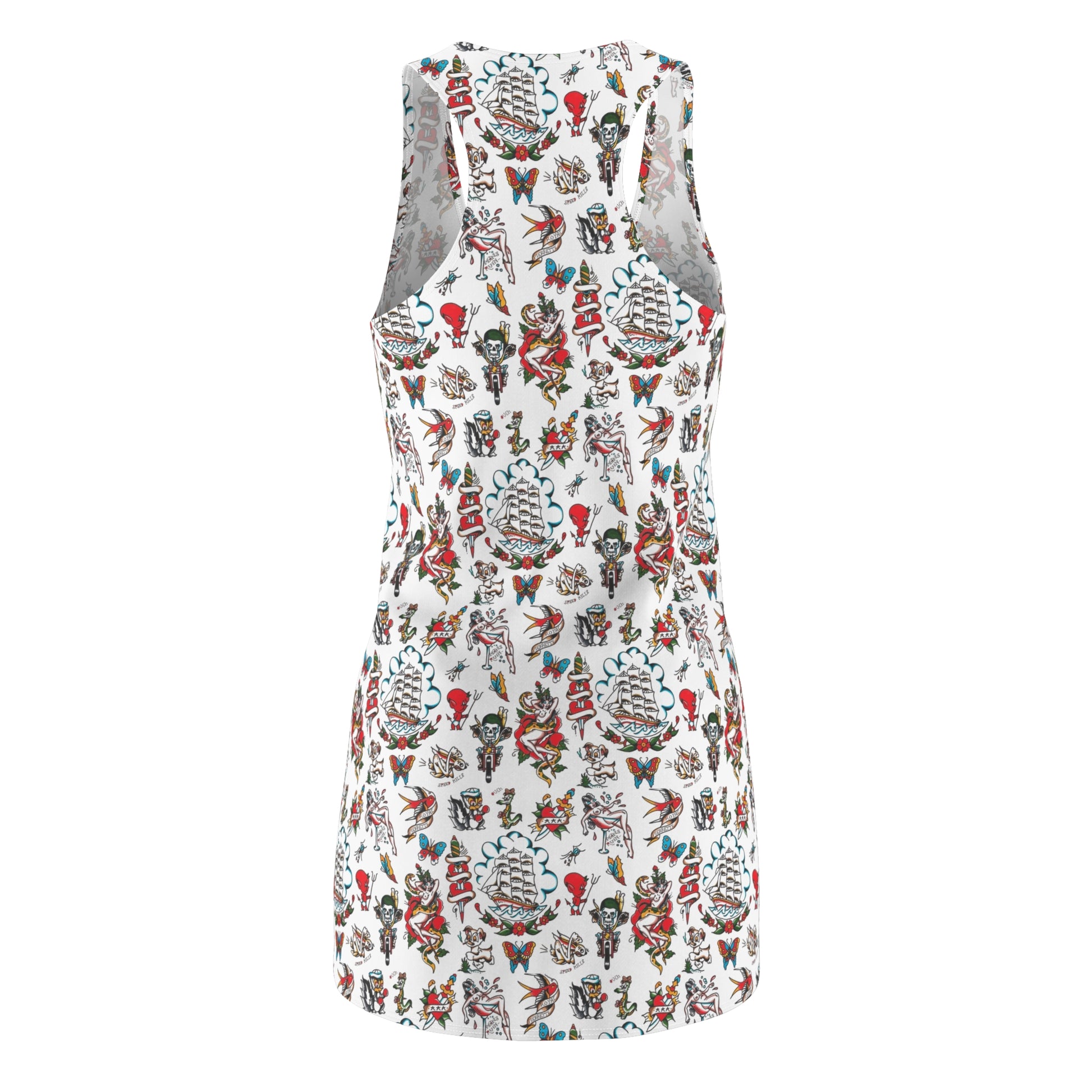 Sailor Vintage Tattoo, CRUISE DRESS, Bohemian Floral Racerback Dress, Summer Dress, Casual Dress, Beach Wear, Vacation Outfit, Festival Fashion