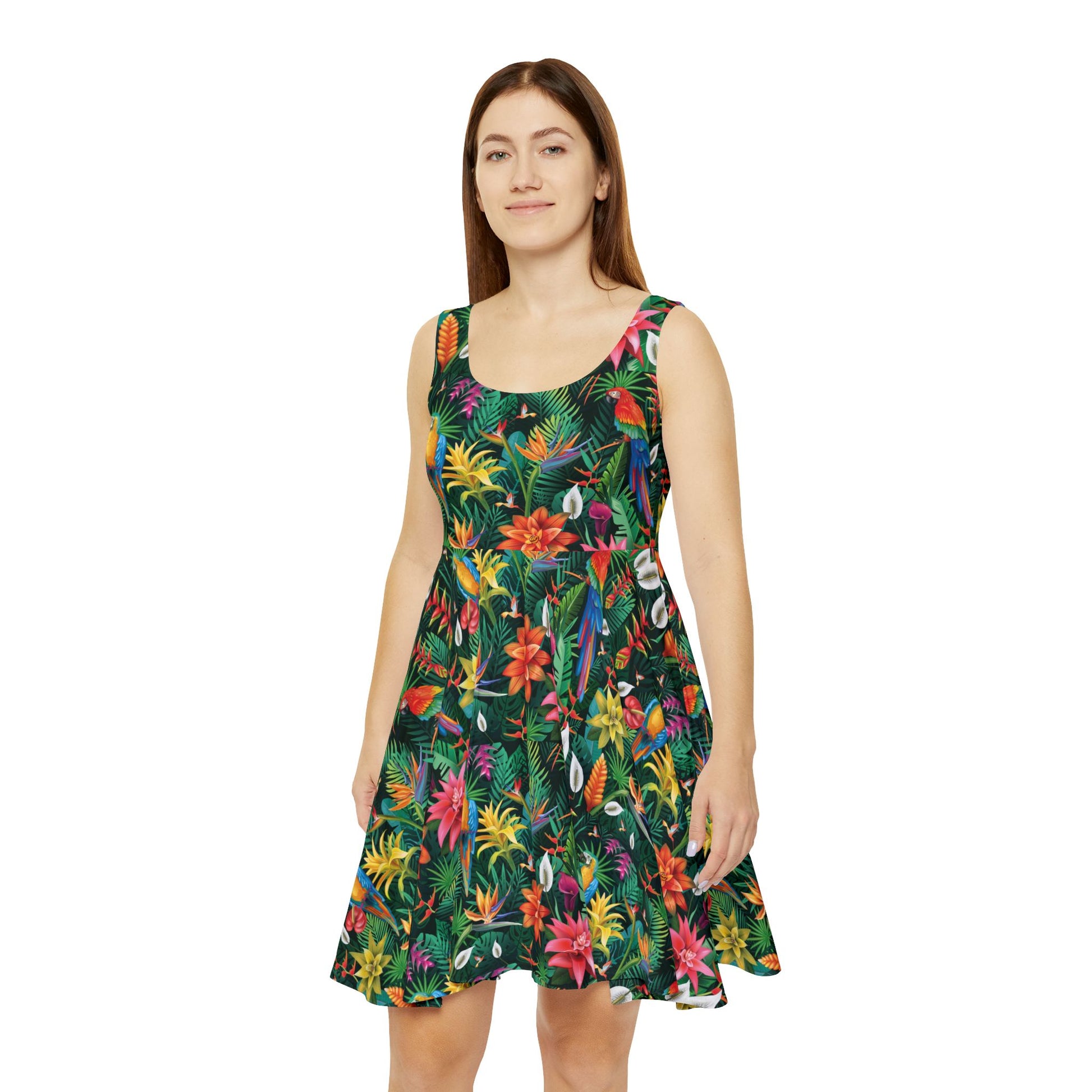 Floral Tropical Women's Caribbean Dinner Cruise Night Skater Dress, Perfect for Summer Picnics, Beach Days, Casual Outings, Birthday Parties, Vacation Wear