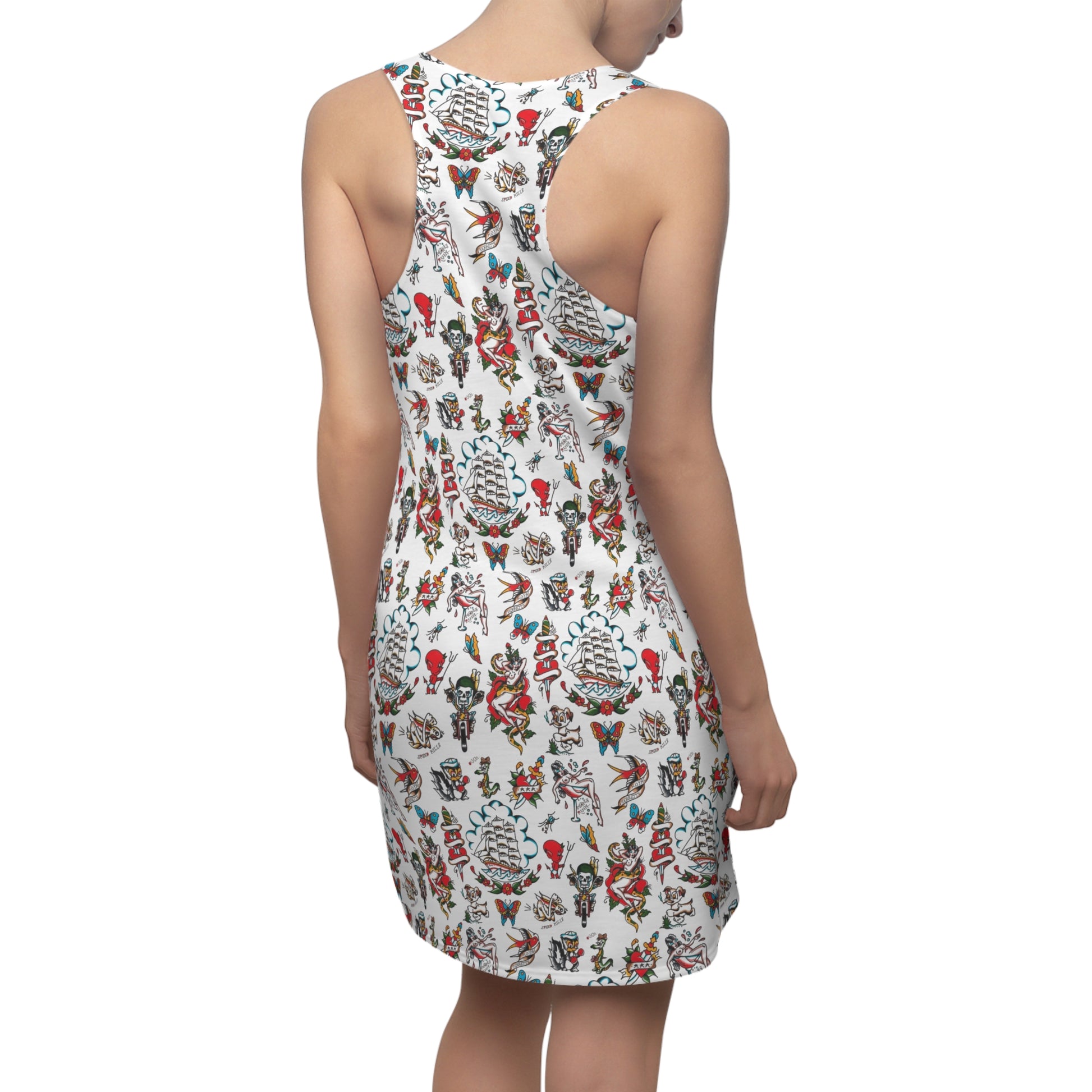 Sailor Vintage Tattoo, CRUISE DRESS, Bohemian Floral Racerback Dress, Summer Dress, Casual Dress, Beach Wear, Vacation Outfit, Festival Fashion