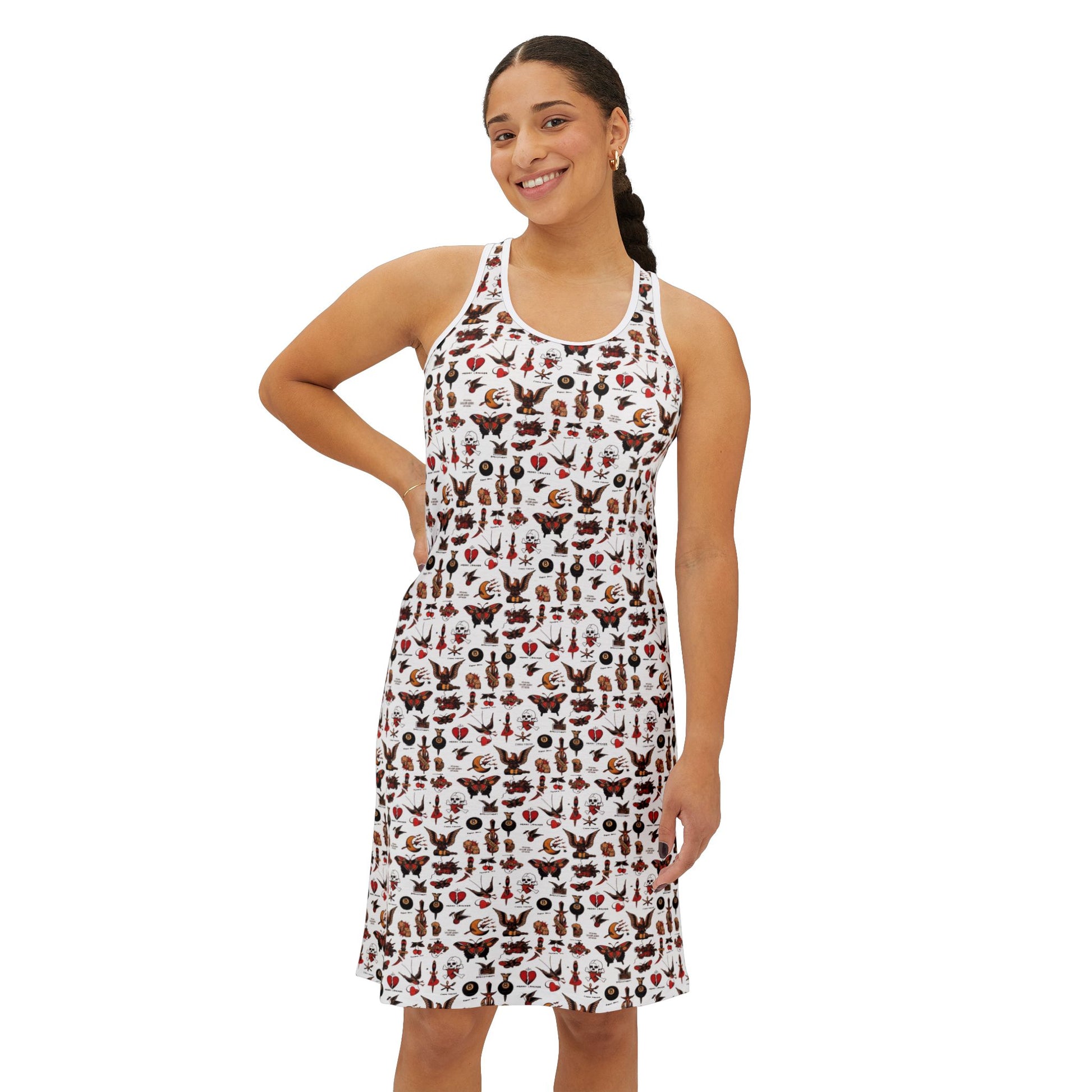Vintage Sailor Tattoos, Cruise Dress, Floral Bohemian Women's Racerback Dress, Summer Dress, Casual Dress, Beach Cover-Up, Festival Outfit, Vacation Wear, Gift Idea