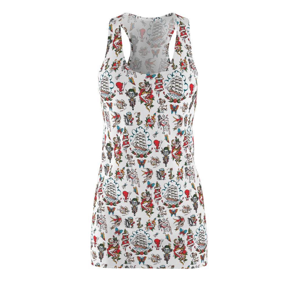 Sailor Vintage Tattoo, CRUISE DRESS, Bohemian Floral Racerback Dress, Summer Dress, Casual Dress, Beach Wear, Vacation Outfit, Festival Fashion