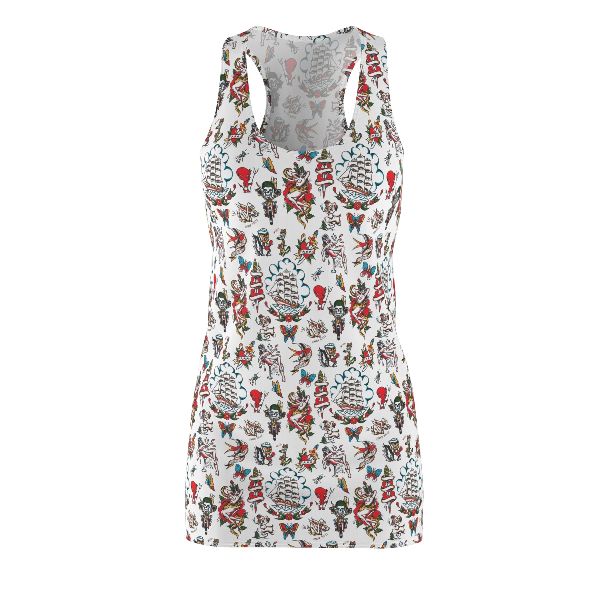 Sailor Vintage Tattoo, CRUISE DRESS, Bohemian Floral Racerback Dress, Summer Dress, Casual Dress, Beach Wear, Vacation Outfit, Festival Fashion