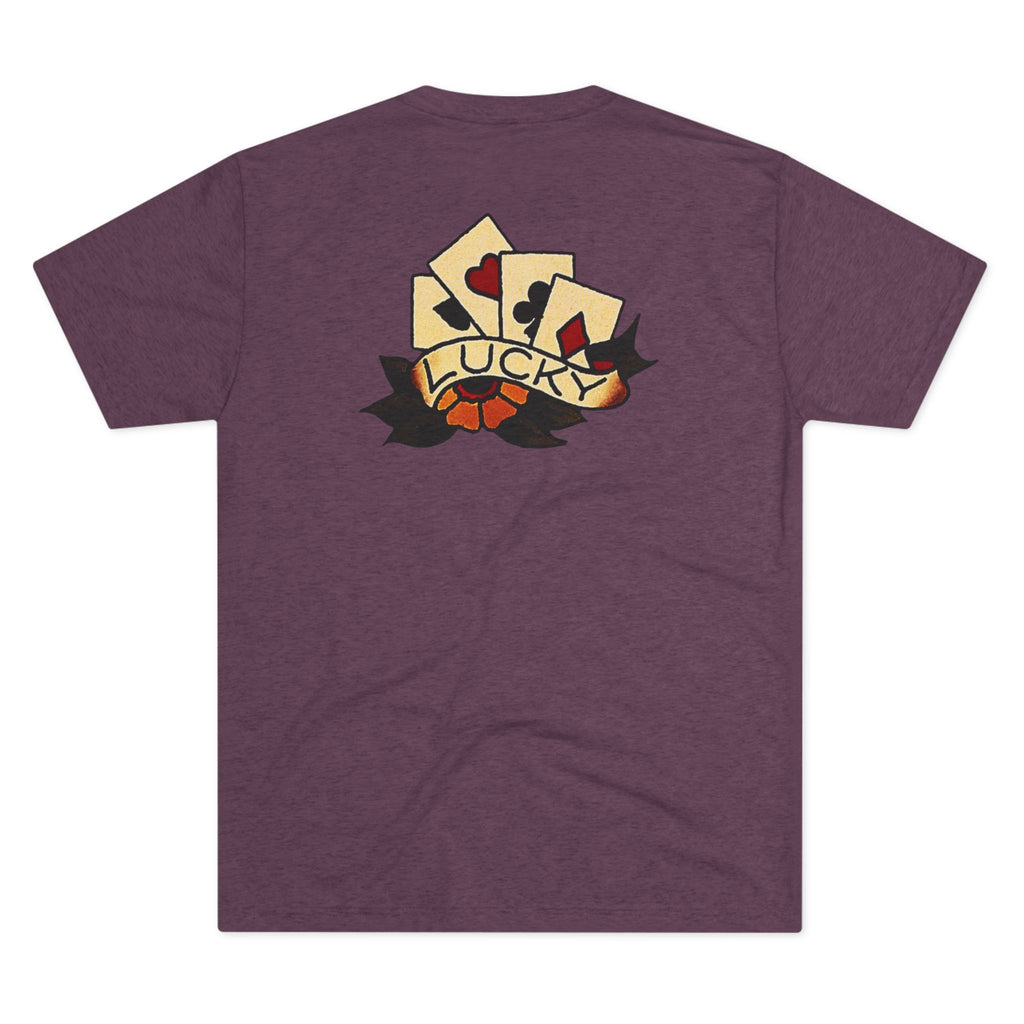 Unisex Tri-Blend Crew Tee with Lucky Cards Design | CRUISE CASINO LOVERS Casual Everyday Wear, Gift for Gamers, Perfect for St. Patrick's Day, Luck-Themed Events