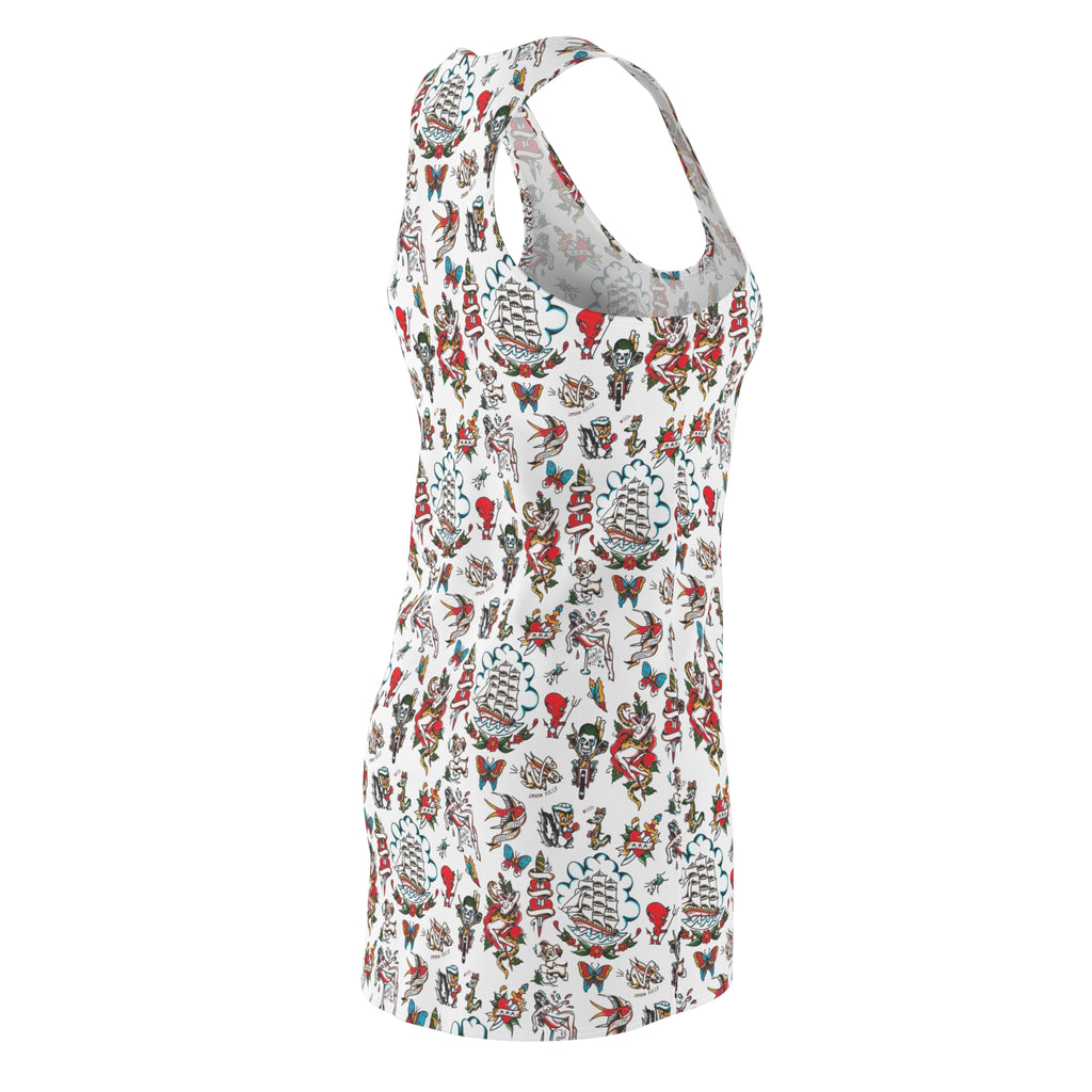 Sailor Vintage Tattoo, CRUISE DRESS, Bohemian Floral Racerback Dress, Summer Dress, Casual Dress, Beach Wear, Vacation Outfit, Festival Fashion