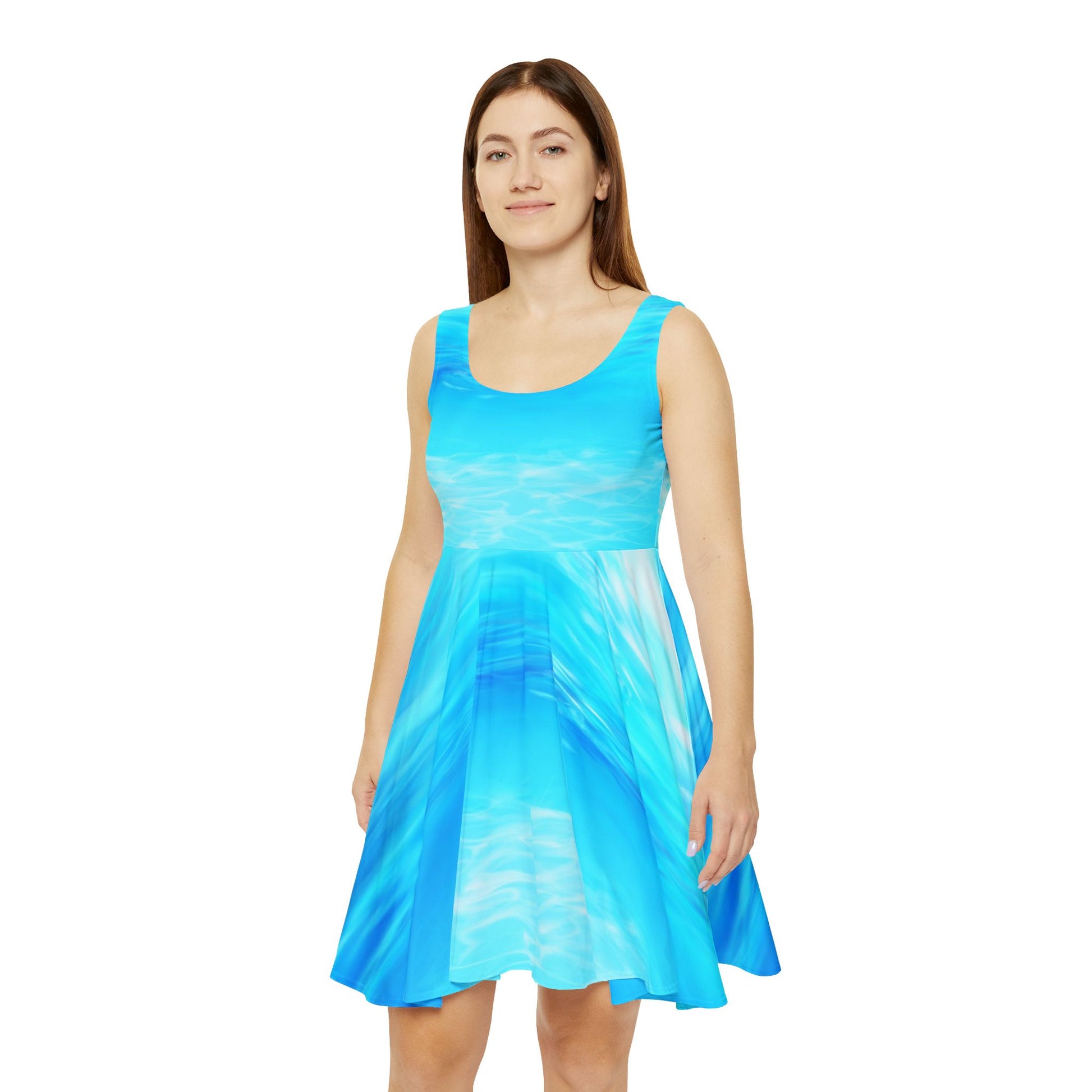 Aqua Wave Women's Skater Dress, CRUISE DRESS, Summer Dress, Beachwear, Vacation Outfit, Casual Style, Ocean-Inspired Fashion
