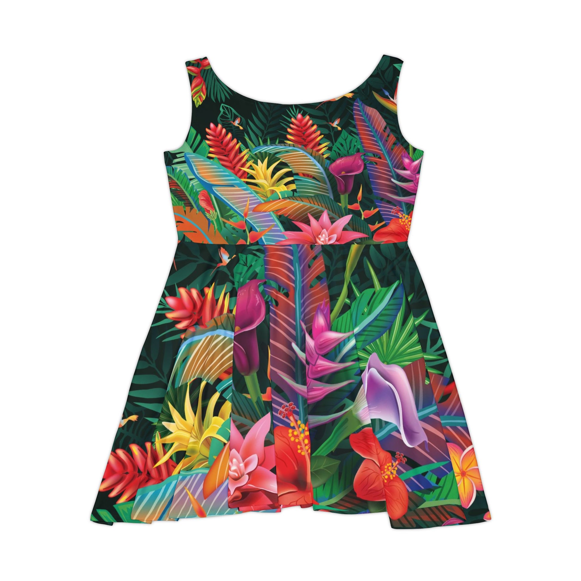 Tropical Caribbean Night Floral Skater Dress, Summer Dress, Vacation Wear, Boho Style, Birthday Gift, Tropical Print Dress, Cruise Dress