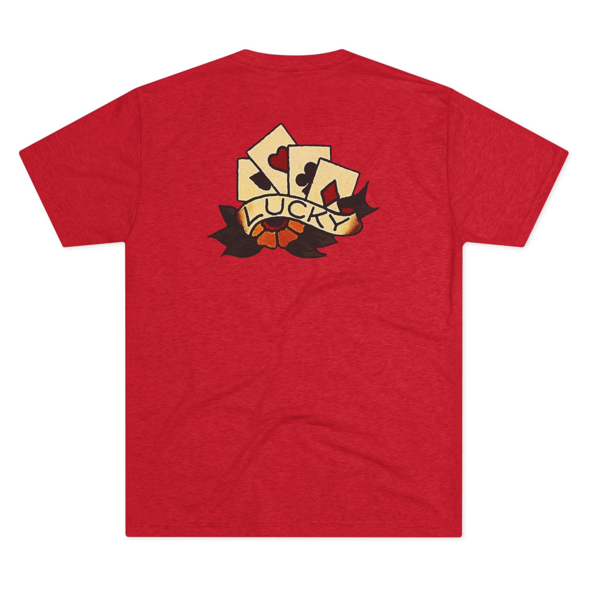 Unisex Tri-Blend Crew Tee with Lucky Cards Design | CRUISE CASINO LOVERS Casual Everyday Wear, Gift for Gamers, Perfect for St. Patrick's Day, Luck-Themed Events