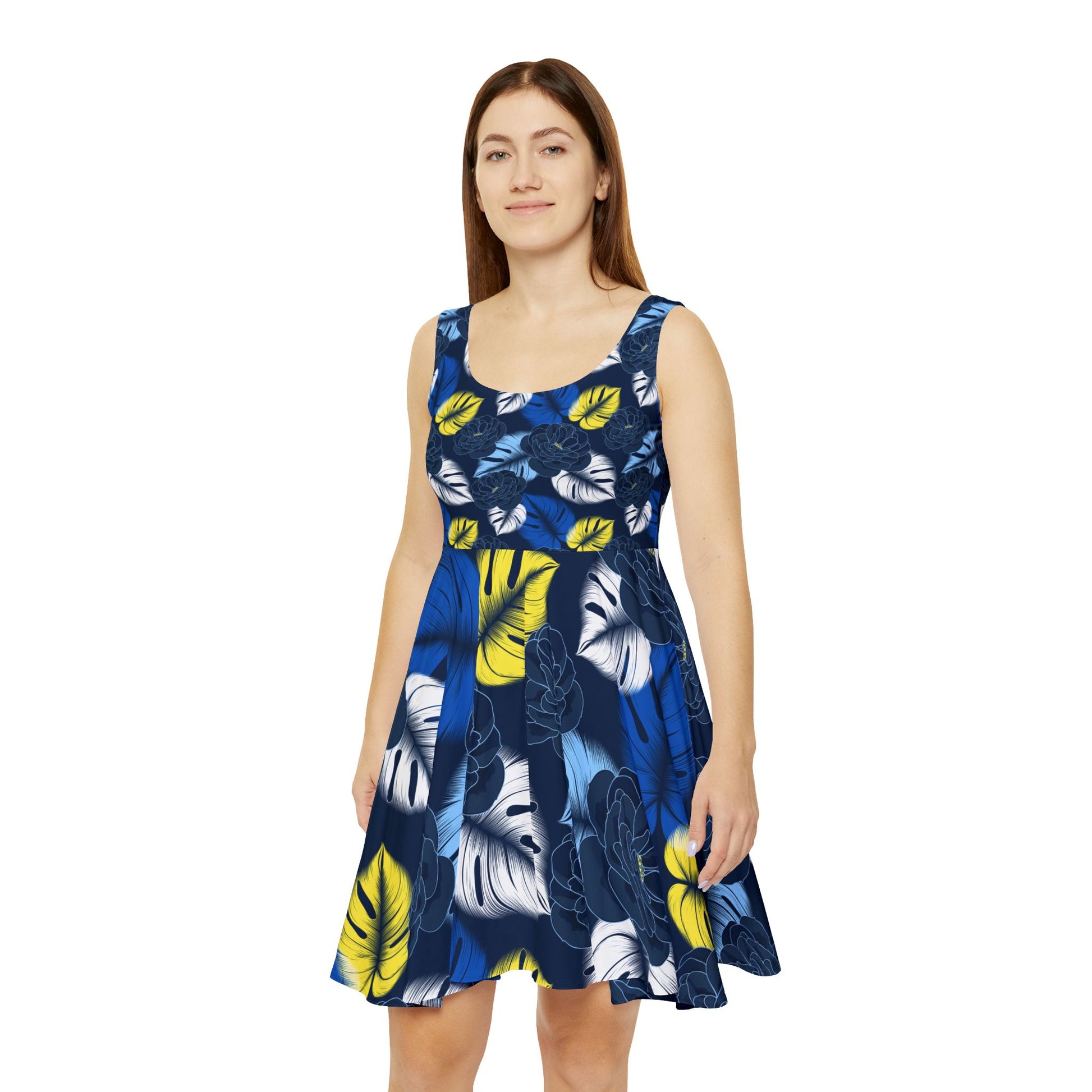 Floral Tropical Women's Caribbean Dinner Cruise Night Skater Dress, Perfect for Summer Picnics, Beach Days, Casual Outings, Birthday Parties, Vacation Wear