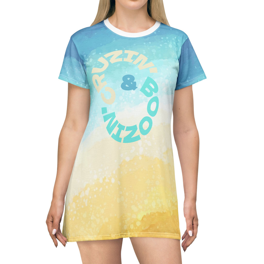 Beachy T-Shirt Dress: CRUISE DRESS SHIRT, Summer Vibes, Casual Wear, Vacation Style, Bright and Breezy, Cruzin' and Boomin'