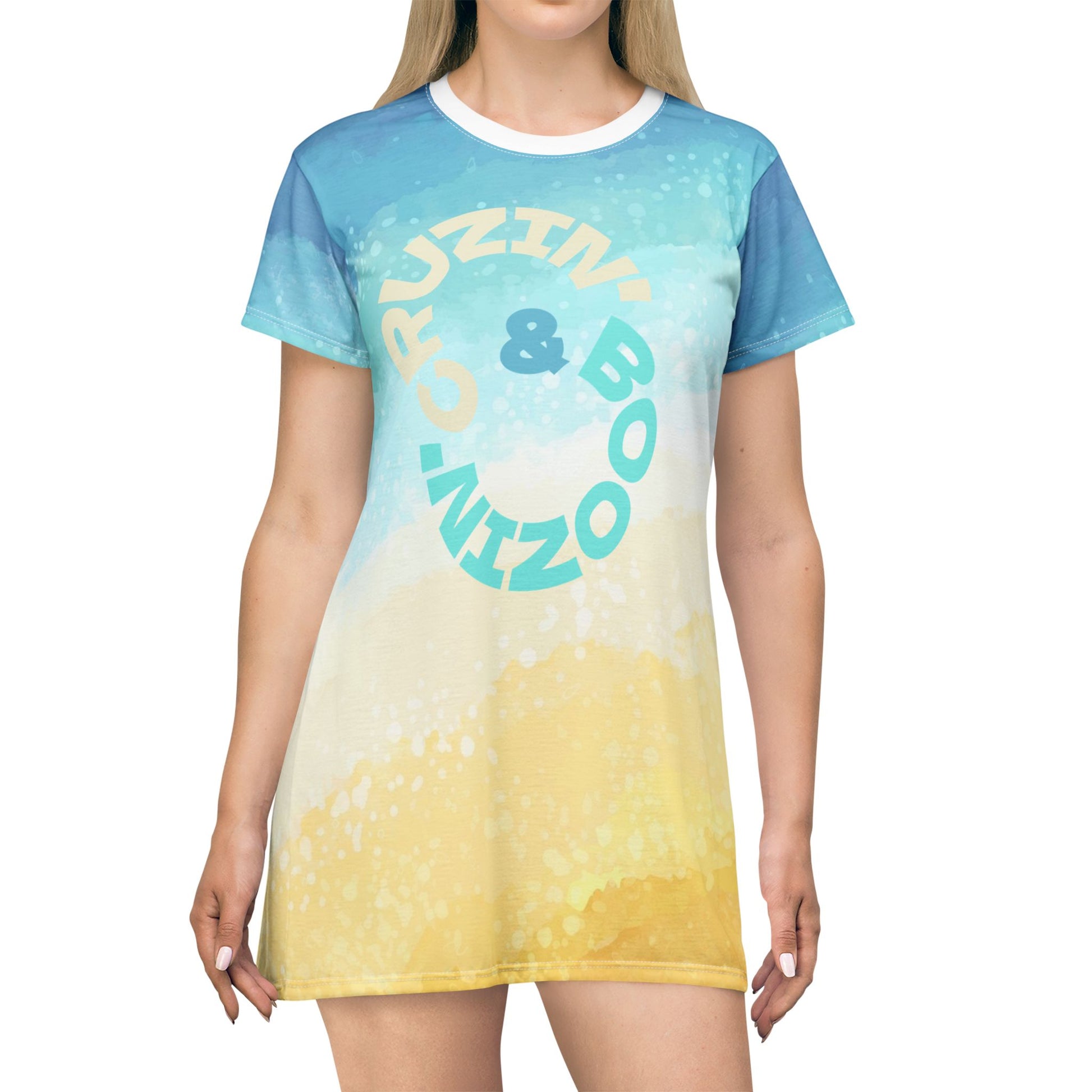 Beachy T-Shirt Dress: CRUISE DRESS SHIRT, Summer Vibes, Casual Wear, Vacation Style, Bright and Breezy, Cruzin' and Boomin'