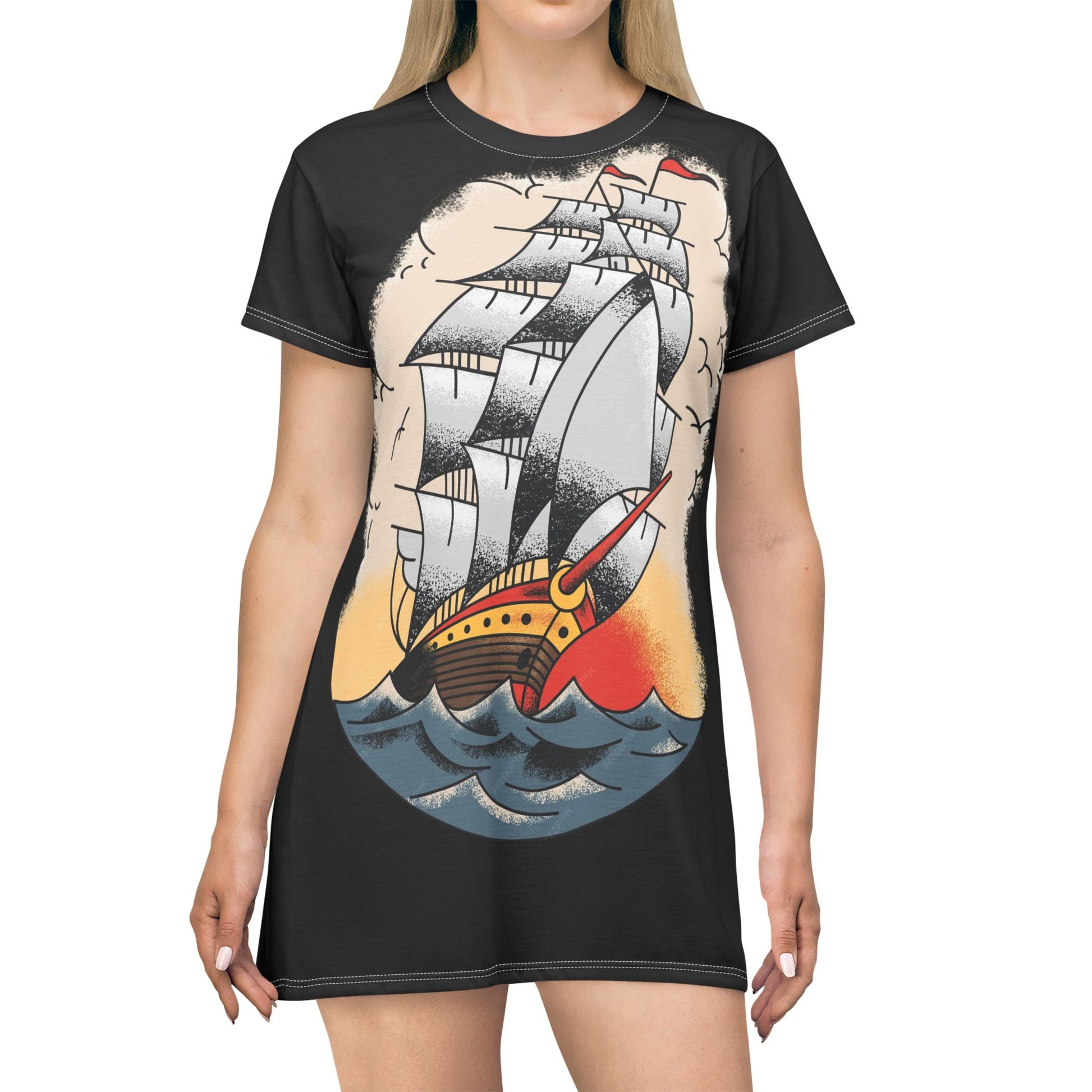 Sailors Vintage Ship T-Shirt Dress for Women