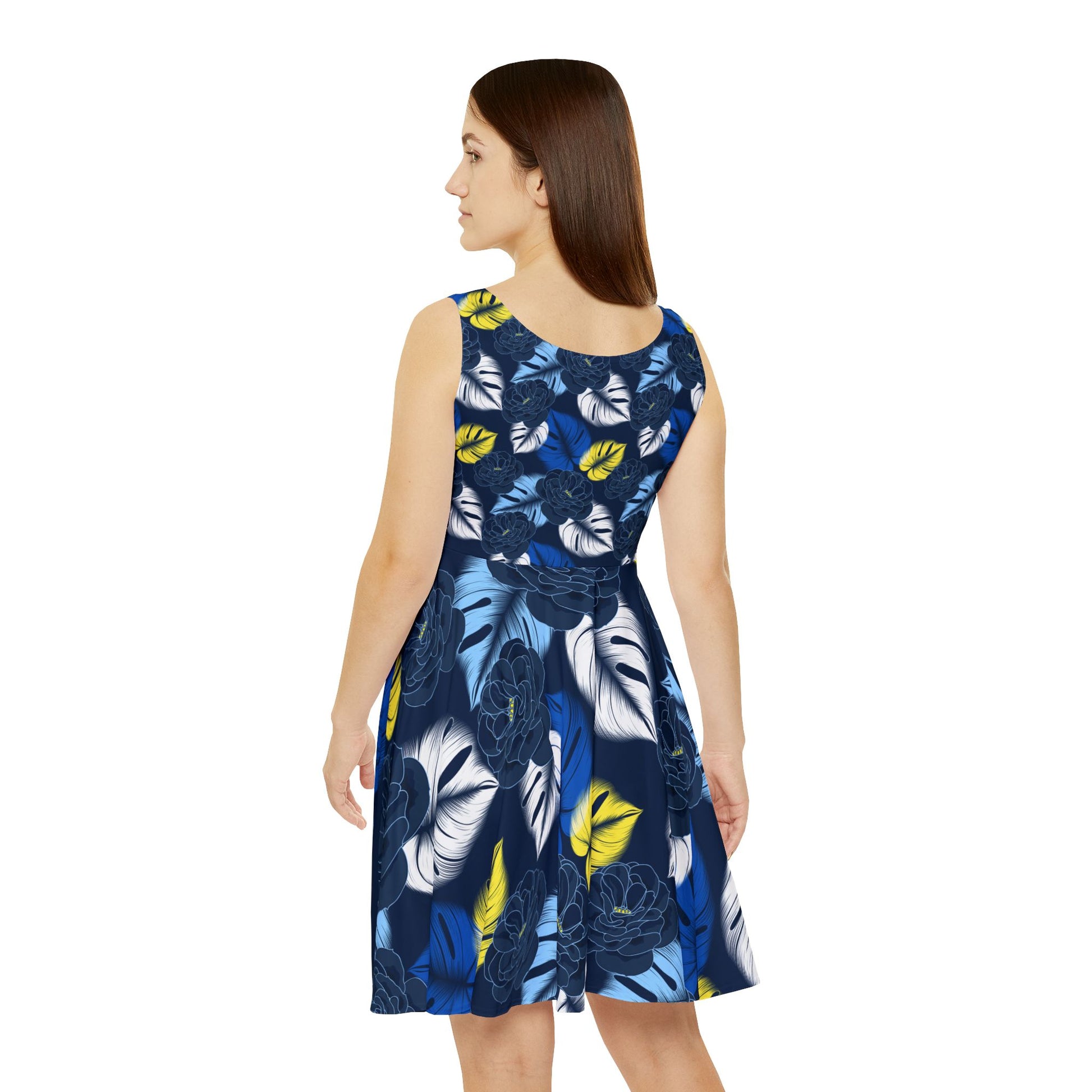 Floral Tropical Women's Caribbean Dinner Cruise Night Skater Dress, Perfect for Summer Picnics, Beach Days, Casual Outings, Birthday Parties, Vacation Wear