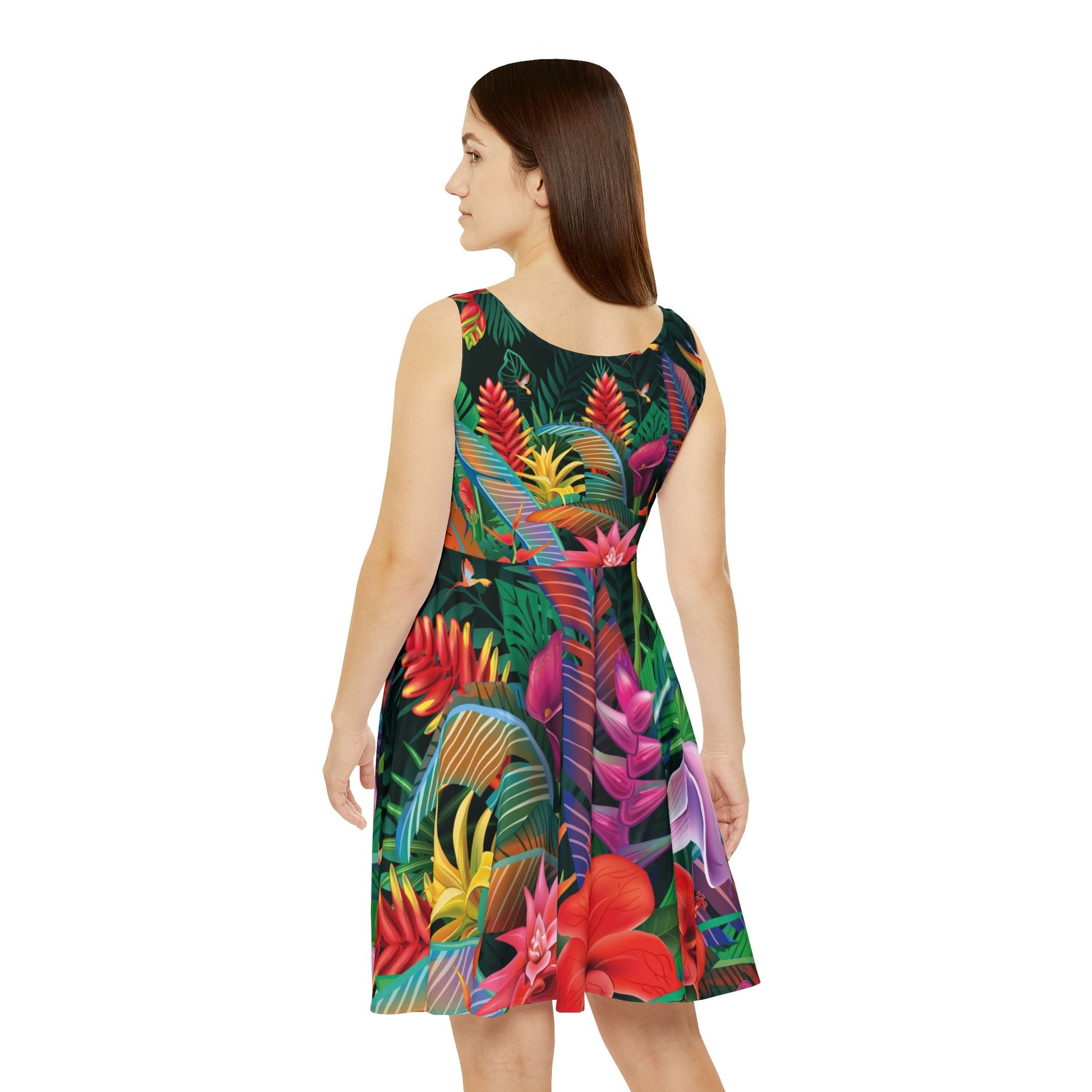 Tropical Caribbean Night Floral Skater Dress, Summer Dress, Vacation Wear, Boho Style, Birthday Gift, Tropical Print Dress, Cruise Dress