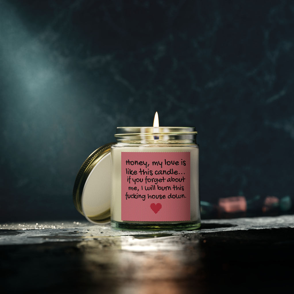 My love is like this candle, if you forget about me, I will burn this f*cking house down. - Scented Candles, Coconut Apricot Wax (4oz, 9oz)