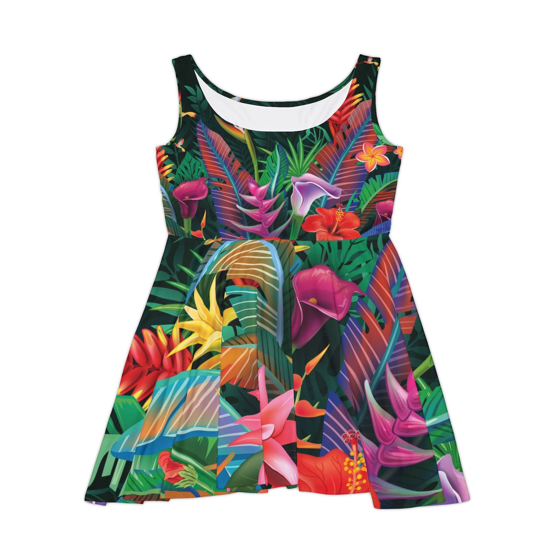 Tropical Caribbean Night Floral Skater Dress, Summer Dress, Vacation Wear, Boho Style, Birthday Gift, Tropical Print Dress, Cruise Dress
