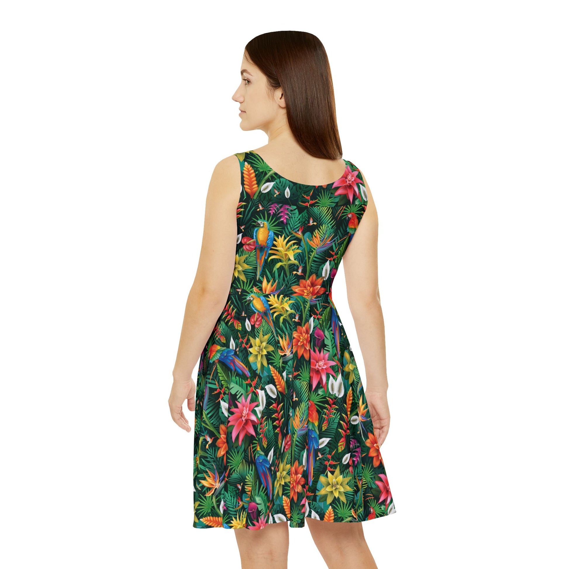 Floral Tropical Women's Caribbean Dinner Cruise Night Skater Dress, Perfect for Summer Picnics, Beach Days, Casual Outings, Birthday Parties, Vacation Wear