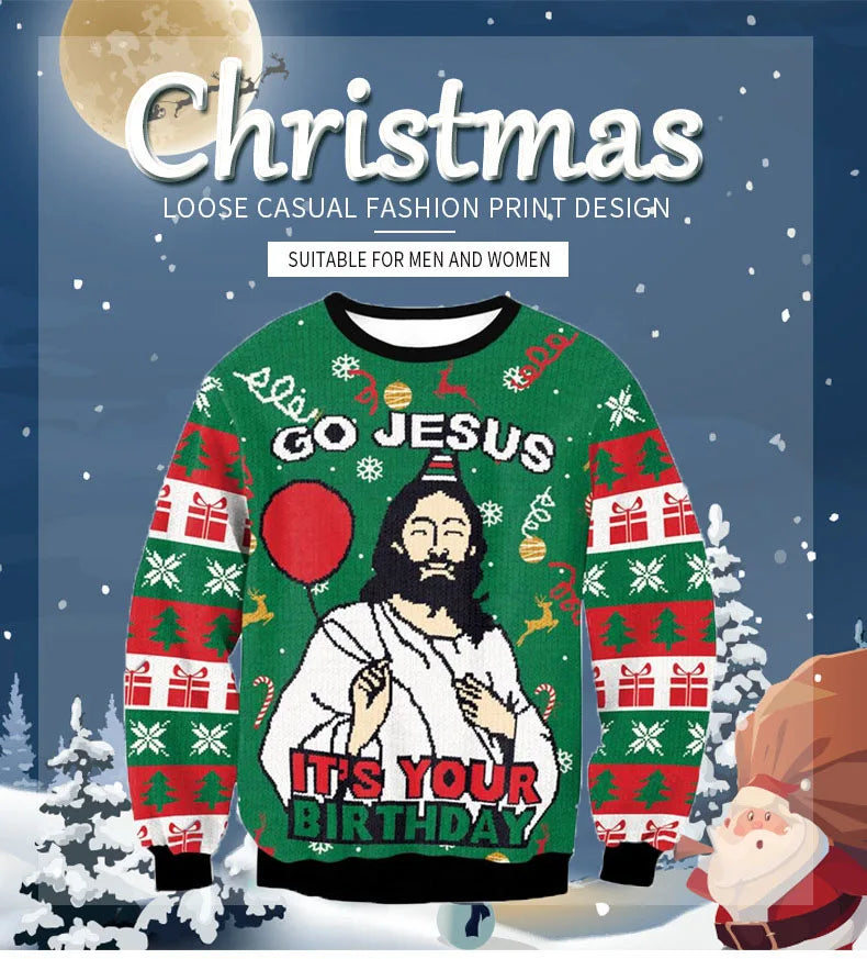 Unisex Holiday Party Xmas Sweatshirt Happy Birthday Jesus Sweater