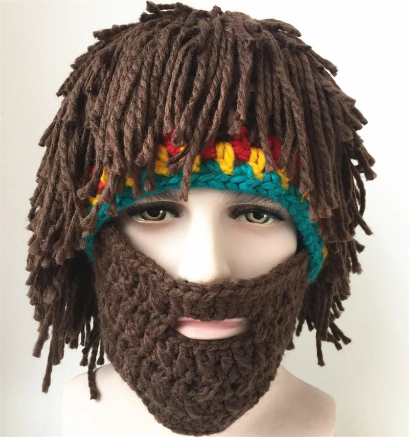 Funny Men Women Knit Bearded Hats Handmade Wig