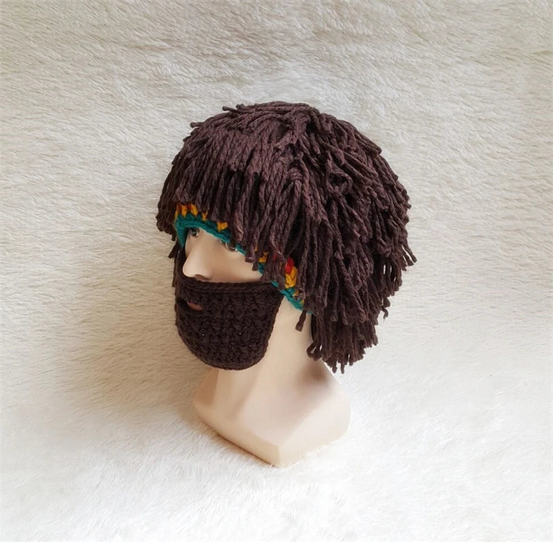 Funny Men Women Knit Bearded Hats Handmade Wig